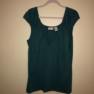 Dark green capped sleeve lace trimmed shirt